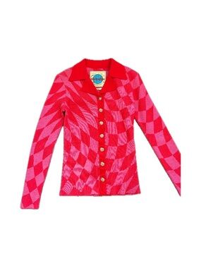 motoguo pink red argyle retro top